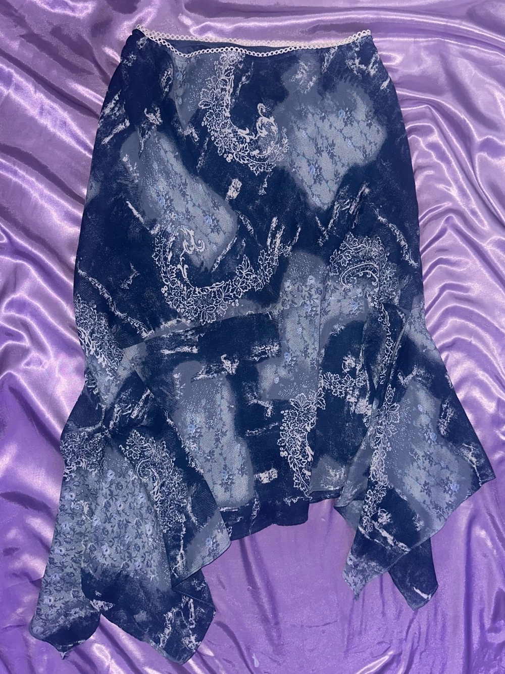 Vntg 90s Y2K Whimsigoth Paisley lacehankerchief hem midi skirt M - Picture 2 of 7